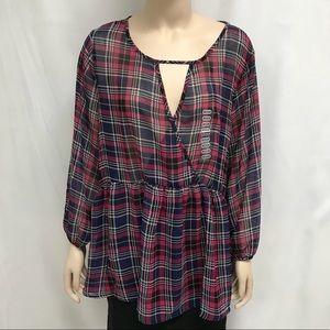 soul cake Tops - FINAL SALE Plaid SHEER Blouse Shirt Navy Pink soul cake Tops - FINAL SALE Plaid SHEER Blouse Shirt Navy Pink